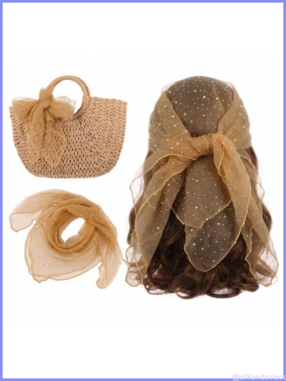 Sheer Rhinestone Head Scarf Sequin Bandana Hair Purse